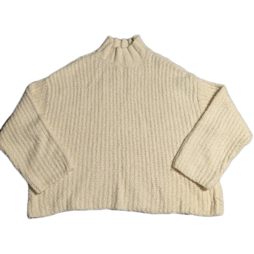 ANA Mock Neck Sweater Womens XL Cream Oversized Ribbed Cozy Pullover